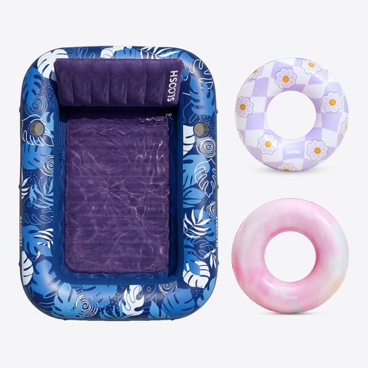 SLOOSH Dark Blue 85" Tanning Pool with 2 Swim Rings Best Friend Choice Bundle