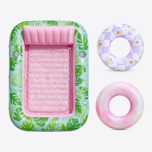 SLOOSH Cyan Pink 85" Tanning Pool with 2 Swim Rings Best Friend Choice Bundle
