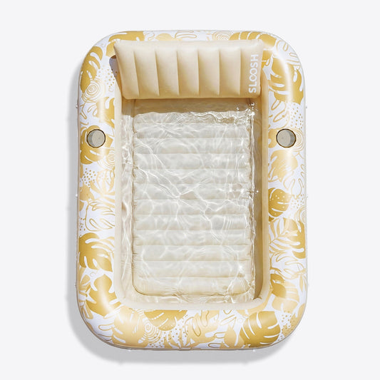 SLOOSH Inflatable Tanning Pool Lounger Float, Gold White L, 70" x 46"
