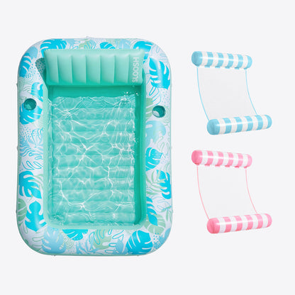 Cyan White 85" Tanning Pool with Float Hammock Best Friend Choice Bundle