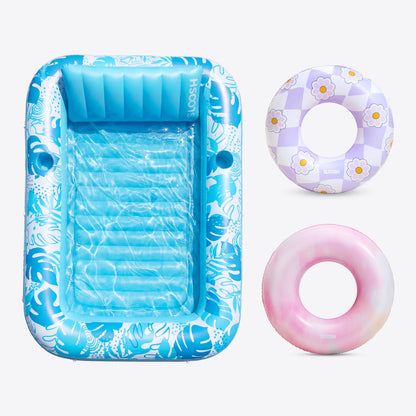 SLOOSH Blue 85" Tanning Pool with 2 Swim Rings Best Friend Choice Bundle