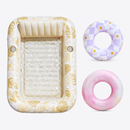 Gold White 85" Tanning Pool with 2 Swim Rings Best Friend Choice Bundle