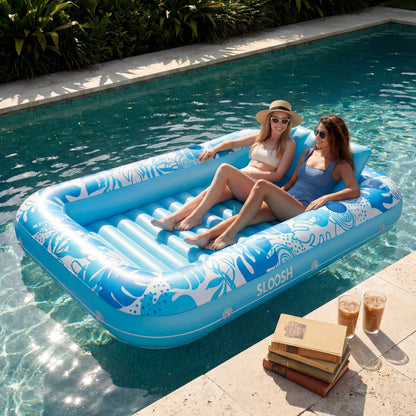 SLOOSH Inflatable Tanning Pool Lounger Float, Cyan Pink XL, 85" x 57"
