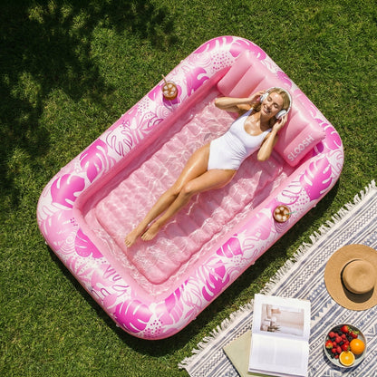 SLOOSH Inflatable Tanning Pool Lounger Float, Dark Blue-XL, 85""x57"
