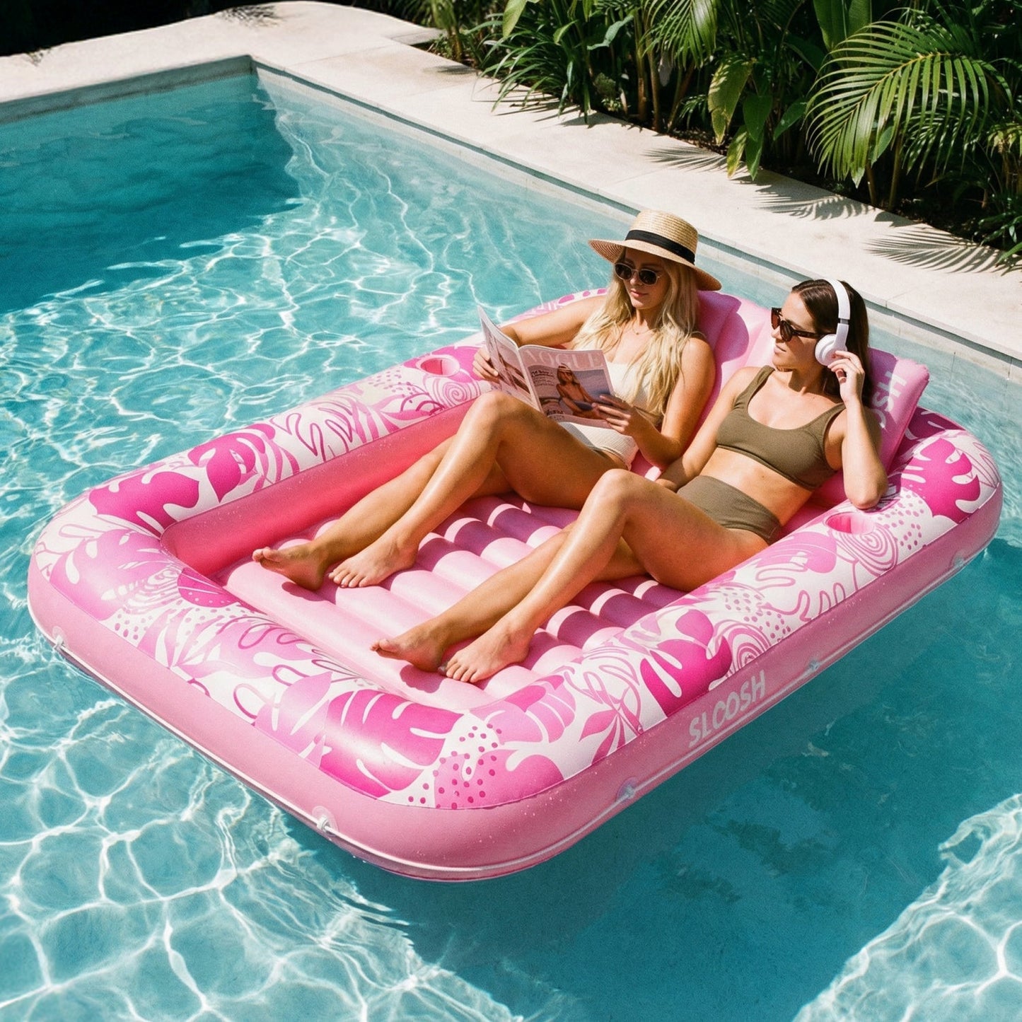 SLOOSH Inflatable Tanning Pool Lounger Float – XL 85"x57" , Cyan White