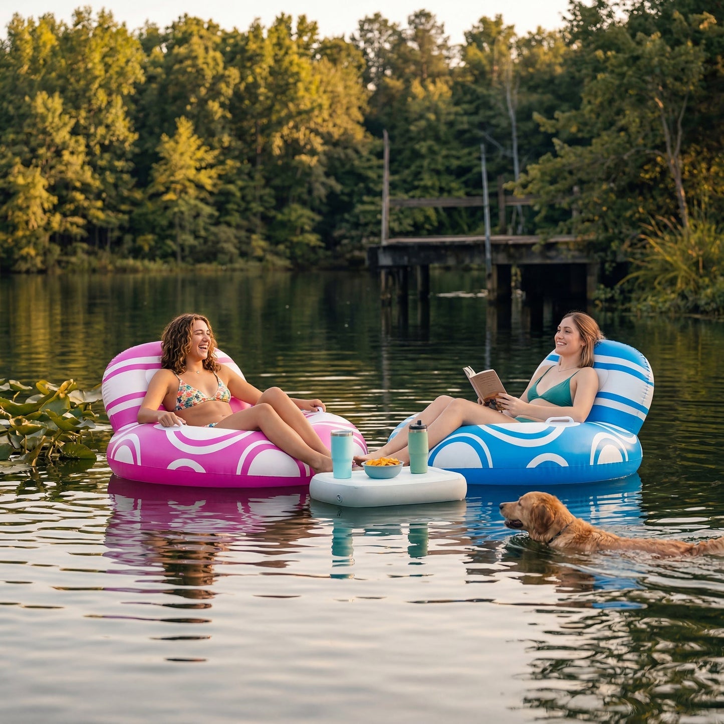 SLOOSH Inflatable Pool Floats Chair with Big Backrest, Blue, 42"