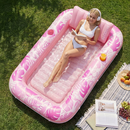 SLOOSH Inflatable Tanning Pool Lounger Float, Purple Chase Flower Bloom State, 70" x 46"