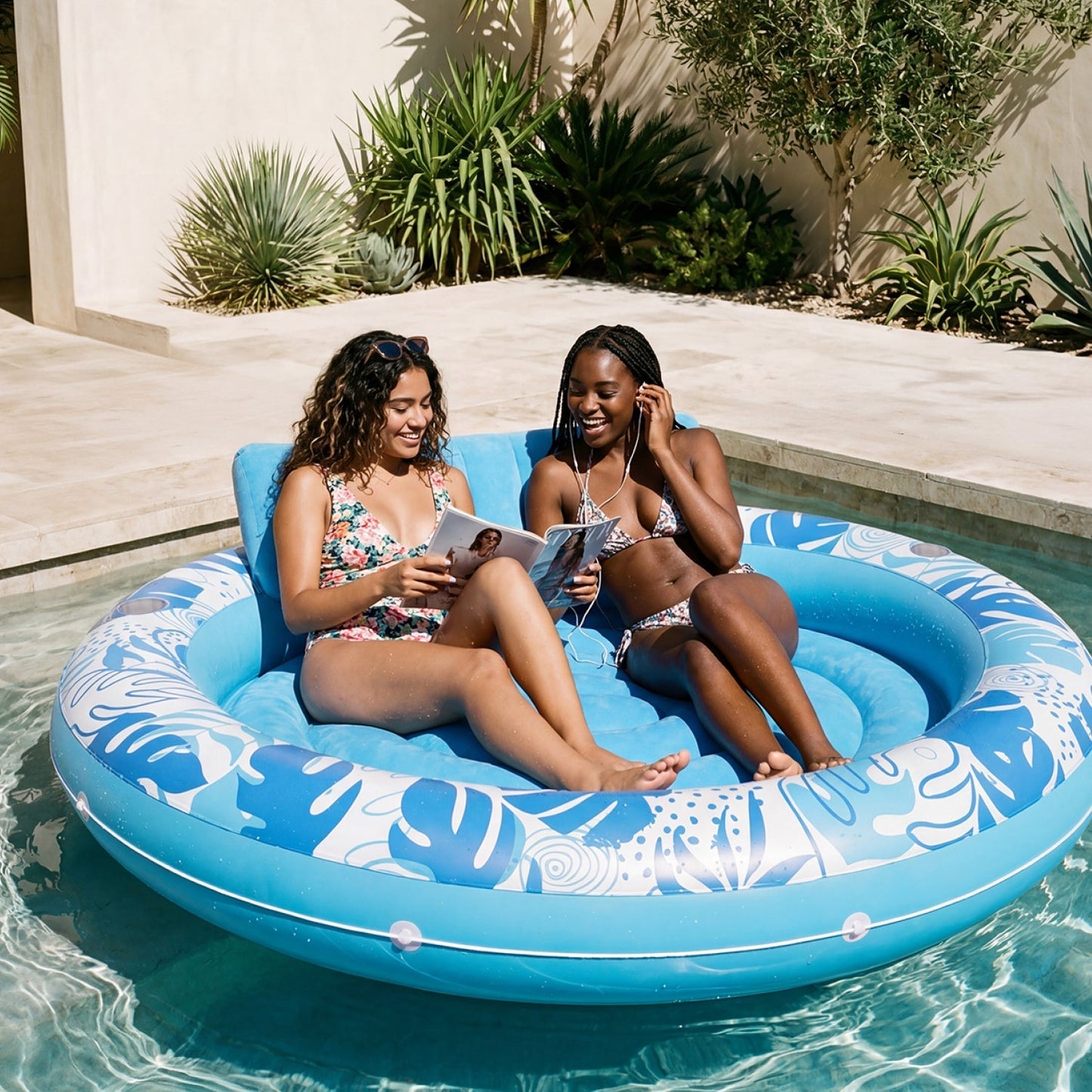 SLOOSH Inflatable Pool Float Lounge Round Tanning Pool, Champagne, 72" x 65"