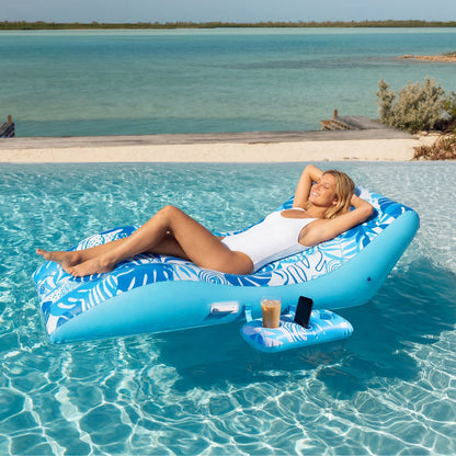 SLOOSH Inflatable Pool Lounge Chair with Cup Holder, Blue, 69" x 37.5"