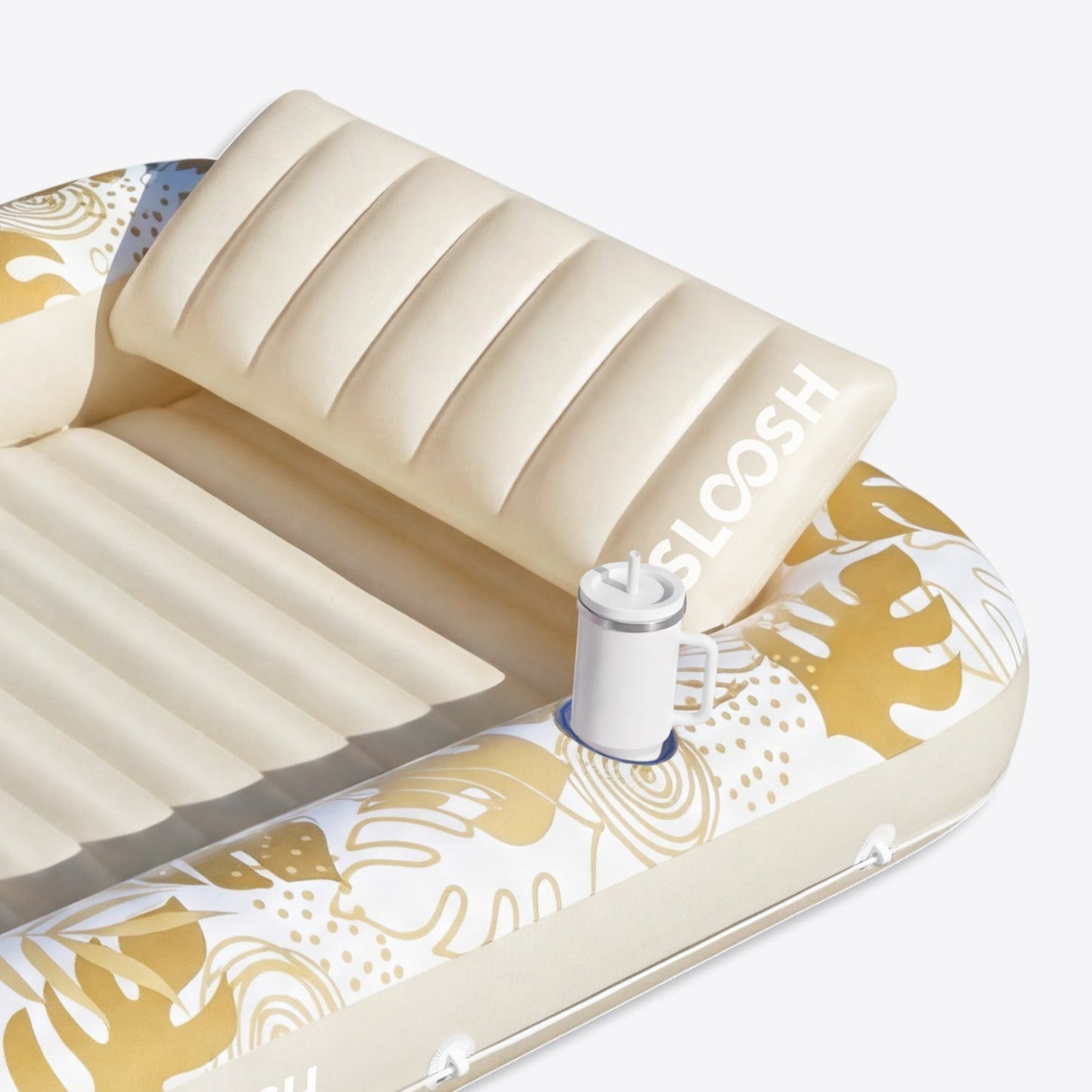 SLOOSH Inflatable Tanning Pool Lounger Float, Oatmeal White XL, 85" x 57"