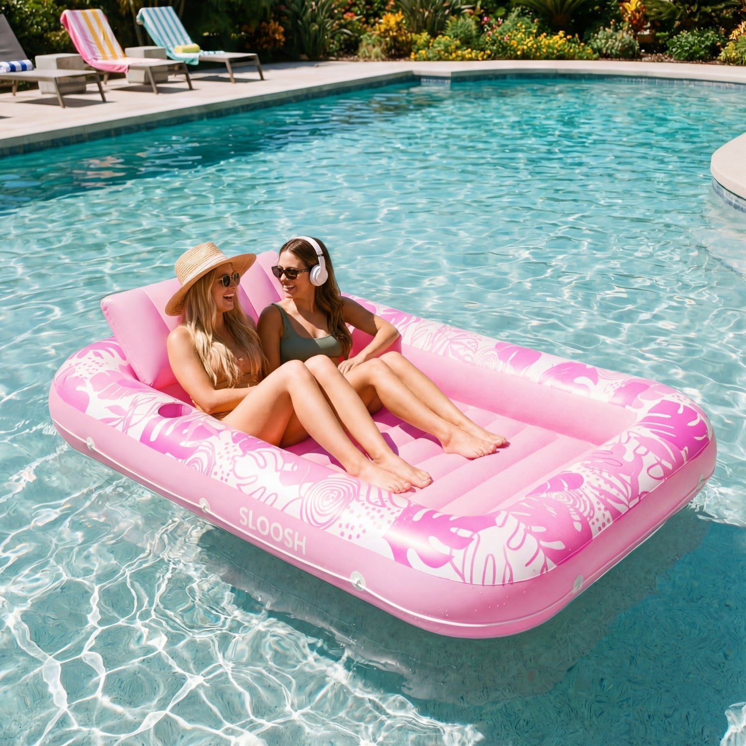 Blushing Pink 85" Tanning Pool with Float Chair Best Friend Choice Bundle
