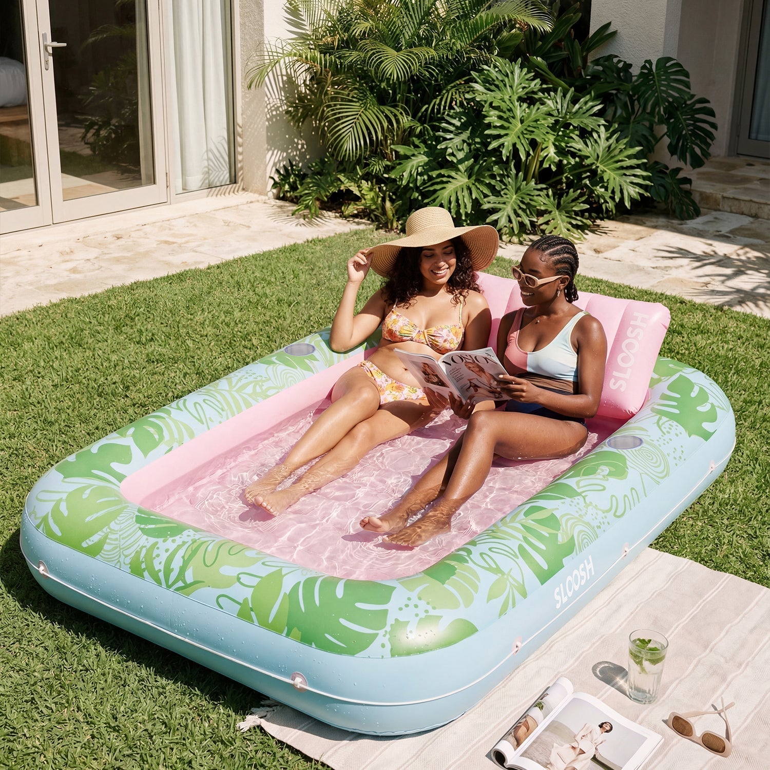 Cyan Pink 85" Tanning Pool with Float Hammock Best Friend Choice Bundle