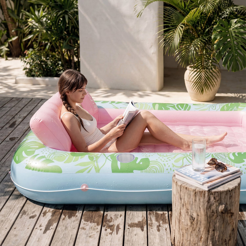 Cyan Pink 85" Tanning Pool with Float Hammock Best Friend Choice Bundle