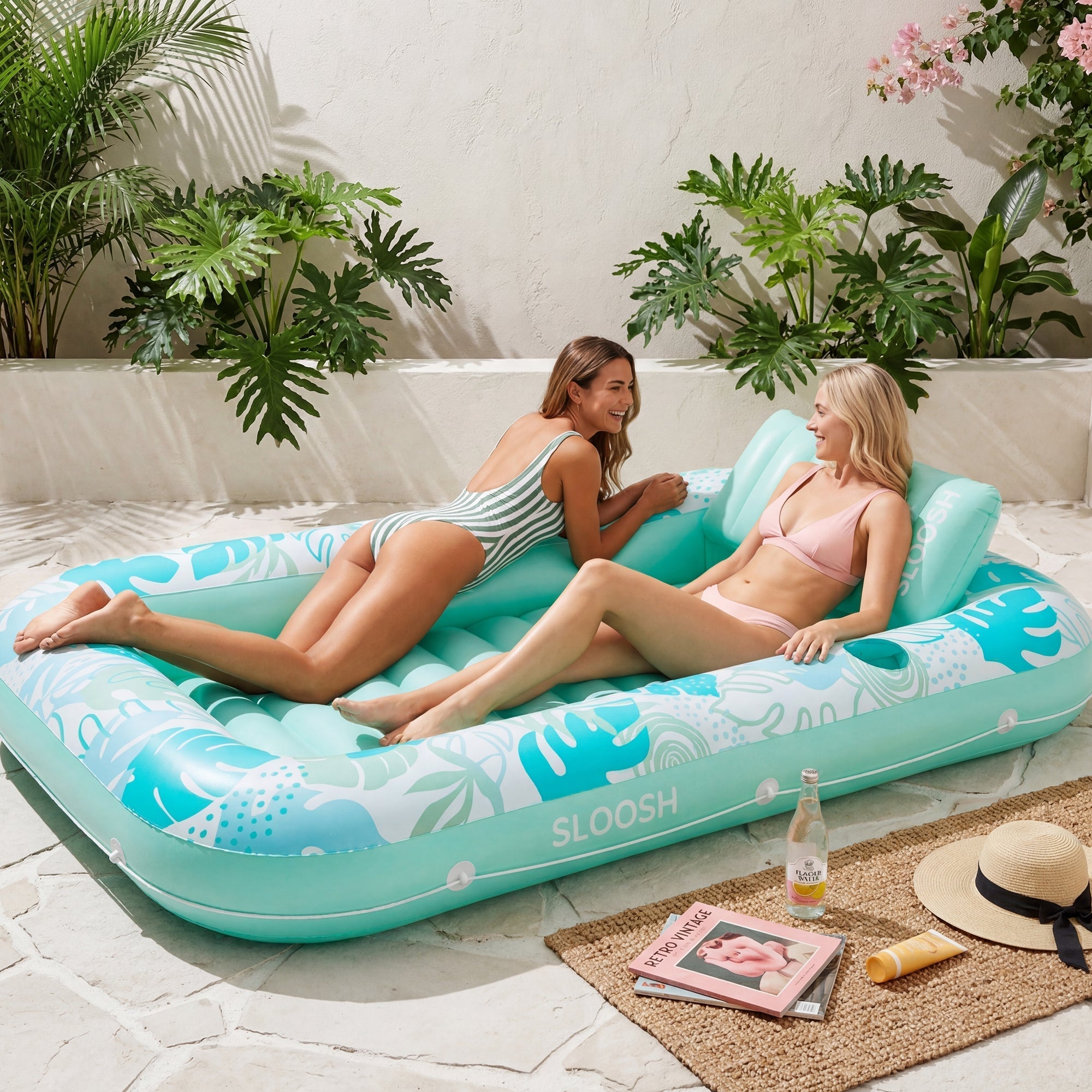 Cyan White 85" Tanning Pool with Float Chair Best Friend Choice Bundle