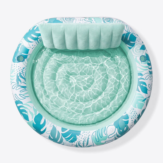 SLOOSH Inflatable Pool Float Lounge Round Tanning Pool, Cyan, 72" x 65"