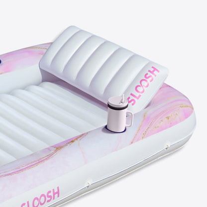 SLOOSH Inflatable Tanning Pool Lounger Float, Pink Marble, 70" x 46"